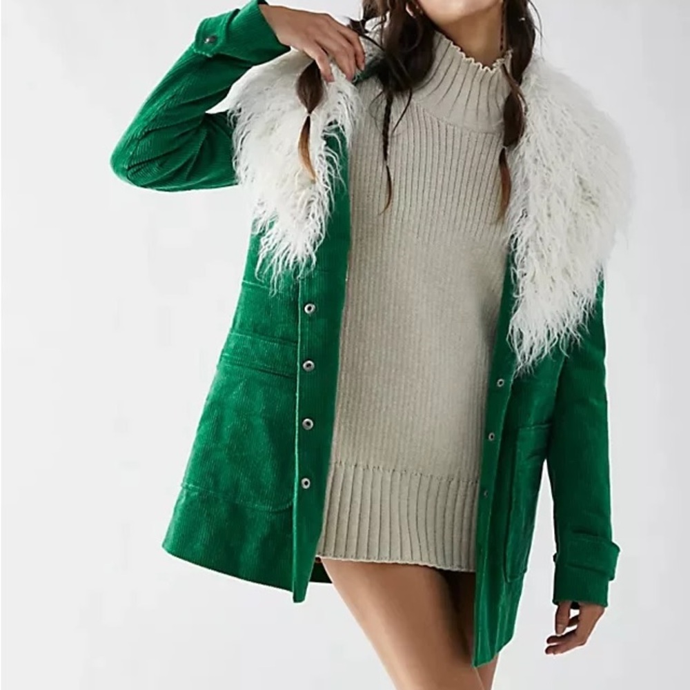 Free People Lady Lane Faux Fur Collar Jacket Corduroy Button Front Small